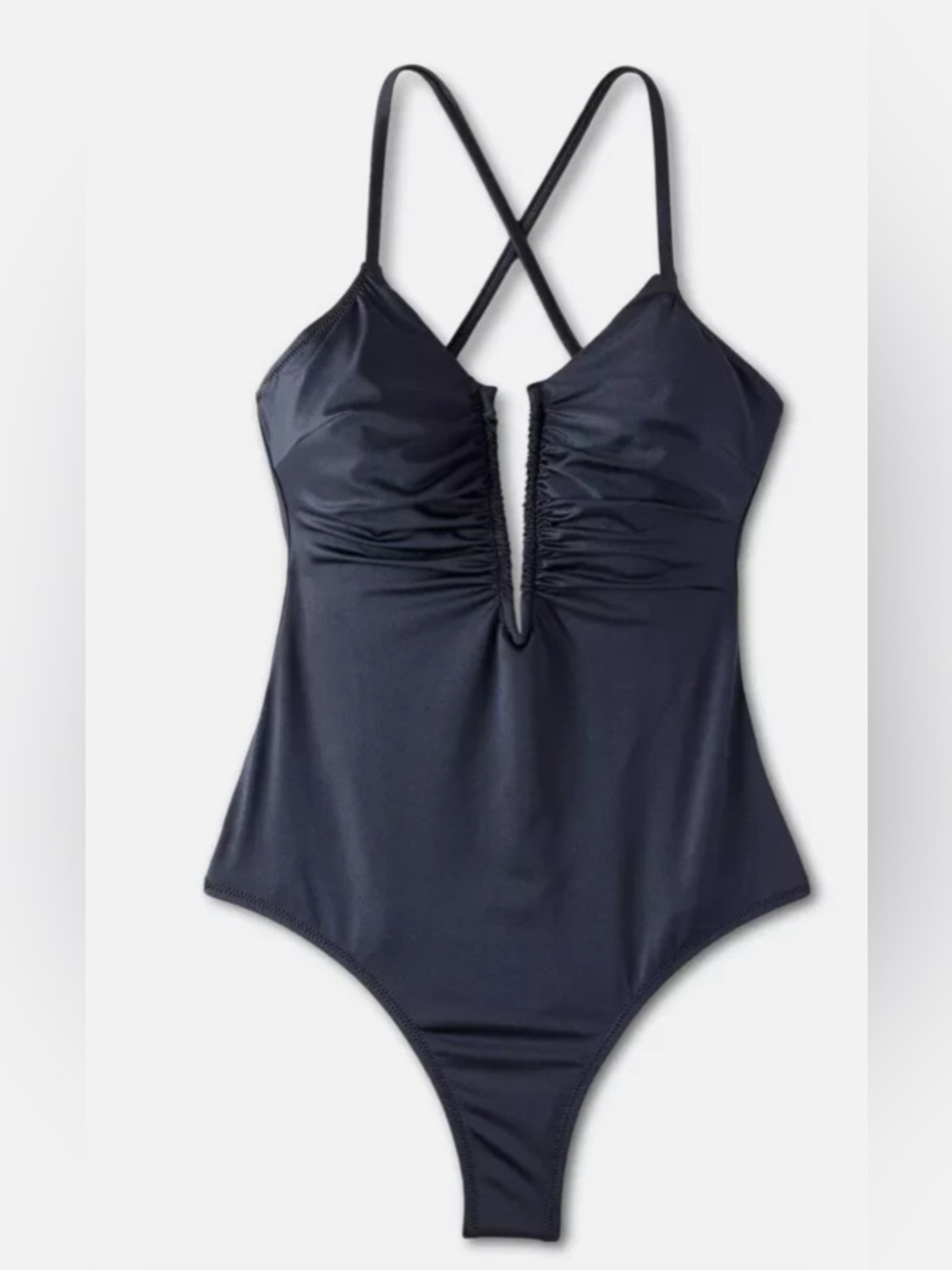 Shade & Shore Women’s Black Ruched Plunge One-Piece V Neck Swimsuit Size XL NWT - Picture 4 of 16